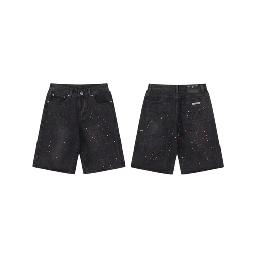 Chrome Hearts Paint Splatter Denim Jorts - Washed Black