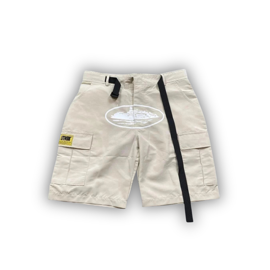 Corteiz Alcatraz Logo Cargo Shorts Beige