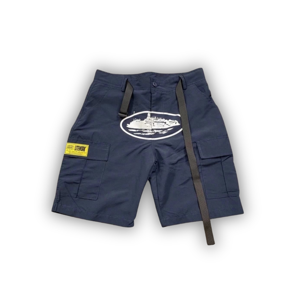 Corteiz Alcatraz Logo Cargo Shorts Navy